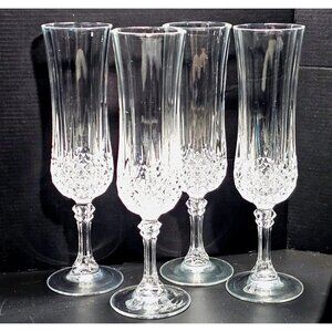 4 Cristal D'Arques Longchamp Champagne Flutes Glasses 8" vtg cut crystal toastin